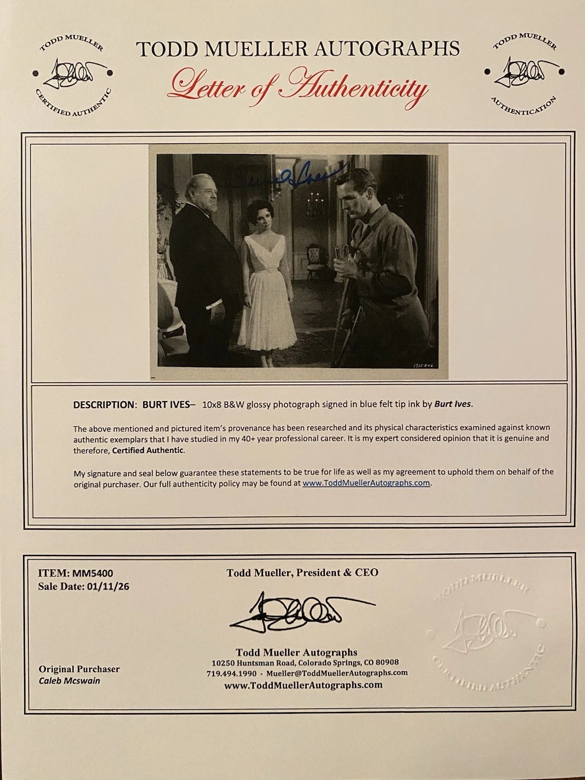 Burl Ives — Burl Ives Signed Autographed 10x8 Photo With COA Cat On A Hot Tin Roof NICE, изображение 4