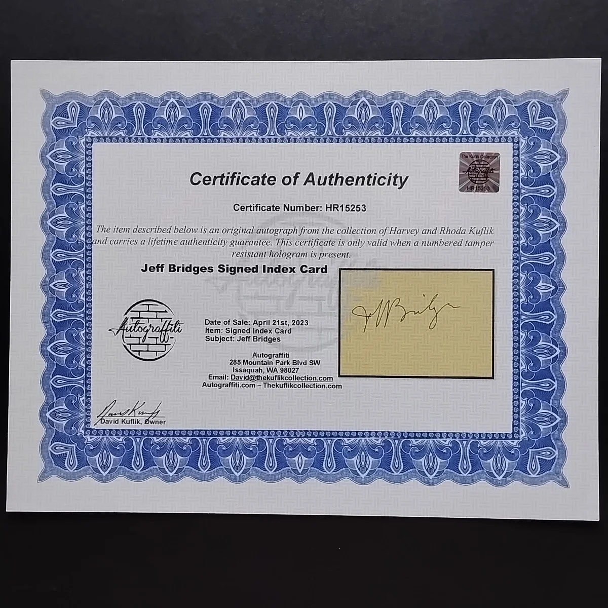 Jeff Bridges — Jeff Bridges Autographed Signed 4x6 + Original Photos W/COA + PSA QO, изображение 5