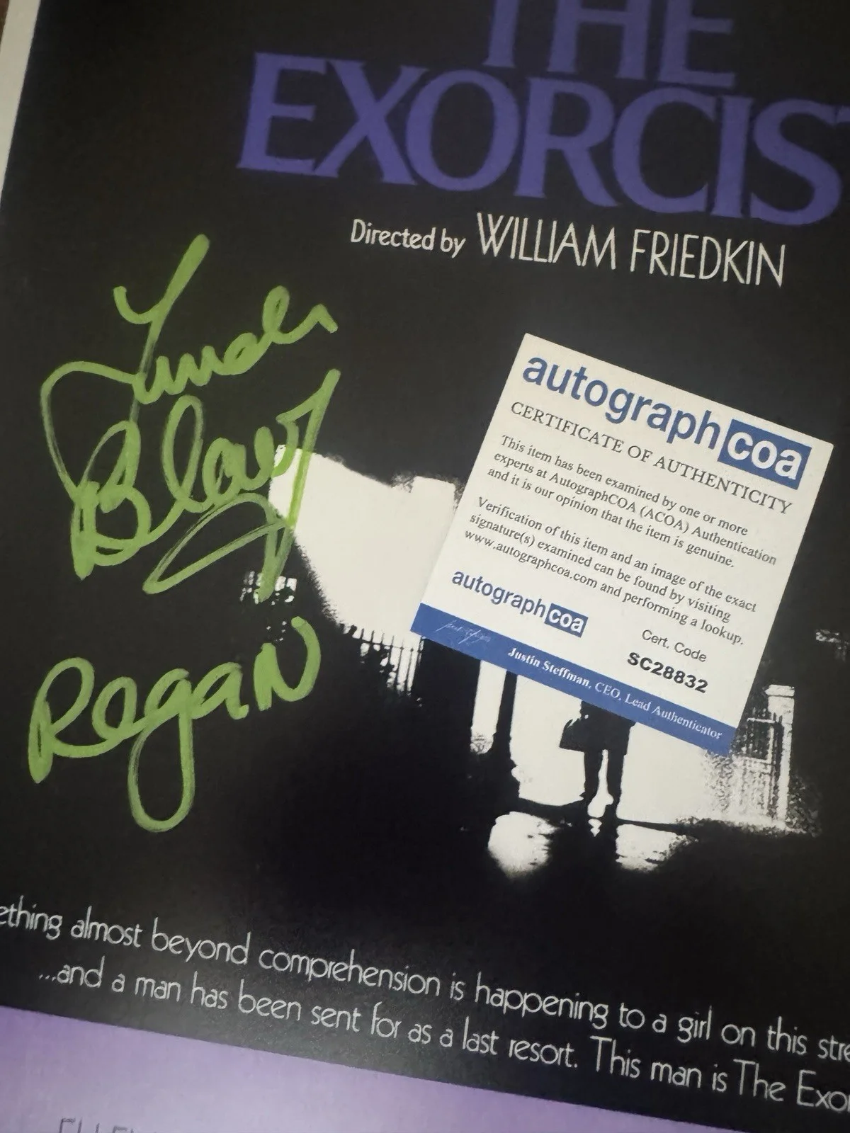 Linda Blair — Linda Blair Autographed The Exorcist 12x18 Poster Signed “Regan” ACOA coa, изображение 3