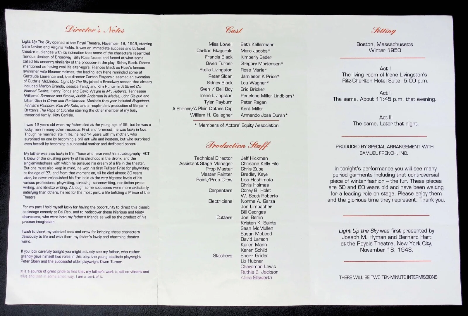 1993 California Repertory Company Light Up The Sky Play Bill, image 4