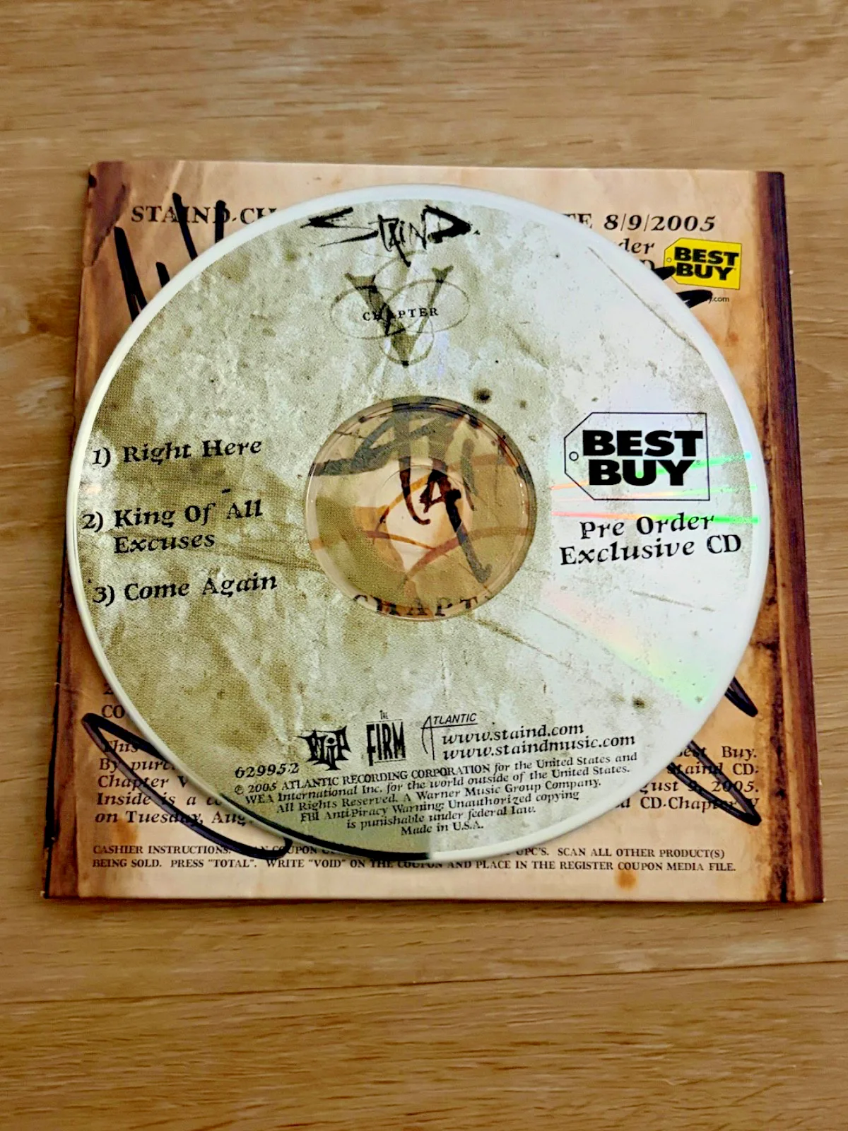 Rare Signed Best Buy Exclusive Staind Chapter V Promo CD Whole Band Aaron Lewis, image 2