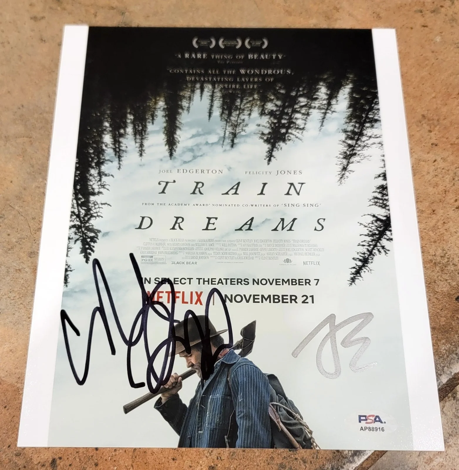 Joel Edgerton, Clint Bentley — Joel Edgerton Clint Bentley signed 8x10 photo PSA autograph Train Dreams cast