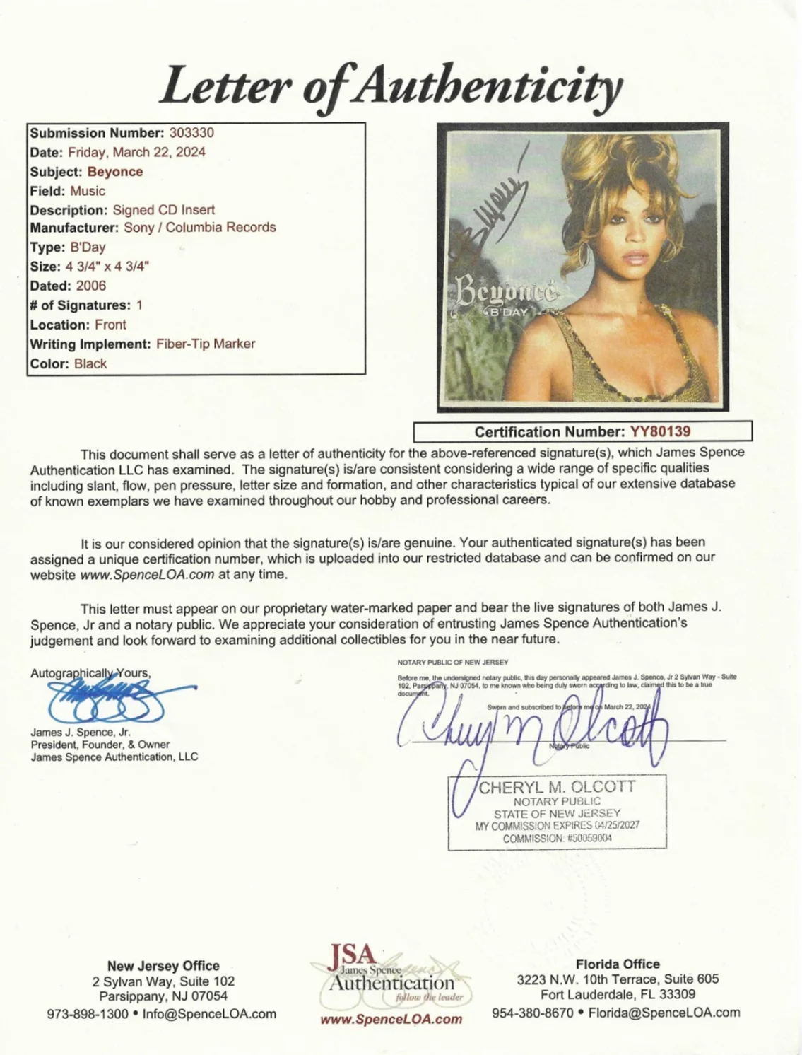Beyonce REAL hand SIGNED B'Day CD #2 JSA LOA Autographed RARE Destiny's Child, image 5