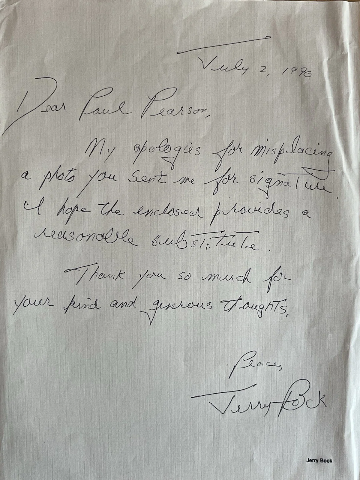 Jerry Bock — Composer Jerry Bock Autograph Photo and Letter with "Fiddler On The Roof Quote", изображение 3