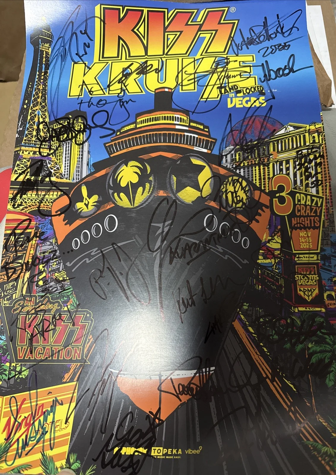 KISS KRUISE LAS VEGAS 2025 SIGNED X27 POSTER PAUL STANLEY GENE SIMMONS, изображение 3