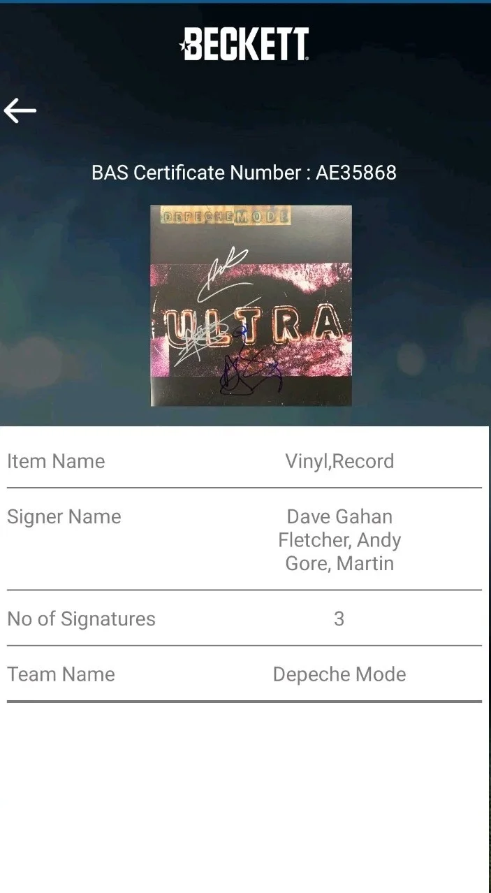Depeche Mode Signed ULTRA Vinyl By Dave Gahan, Martin Gore, Fletch Beckett LOA!, изображение 3