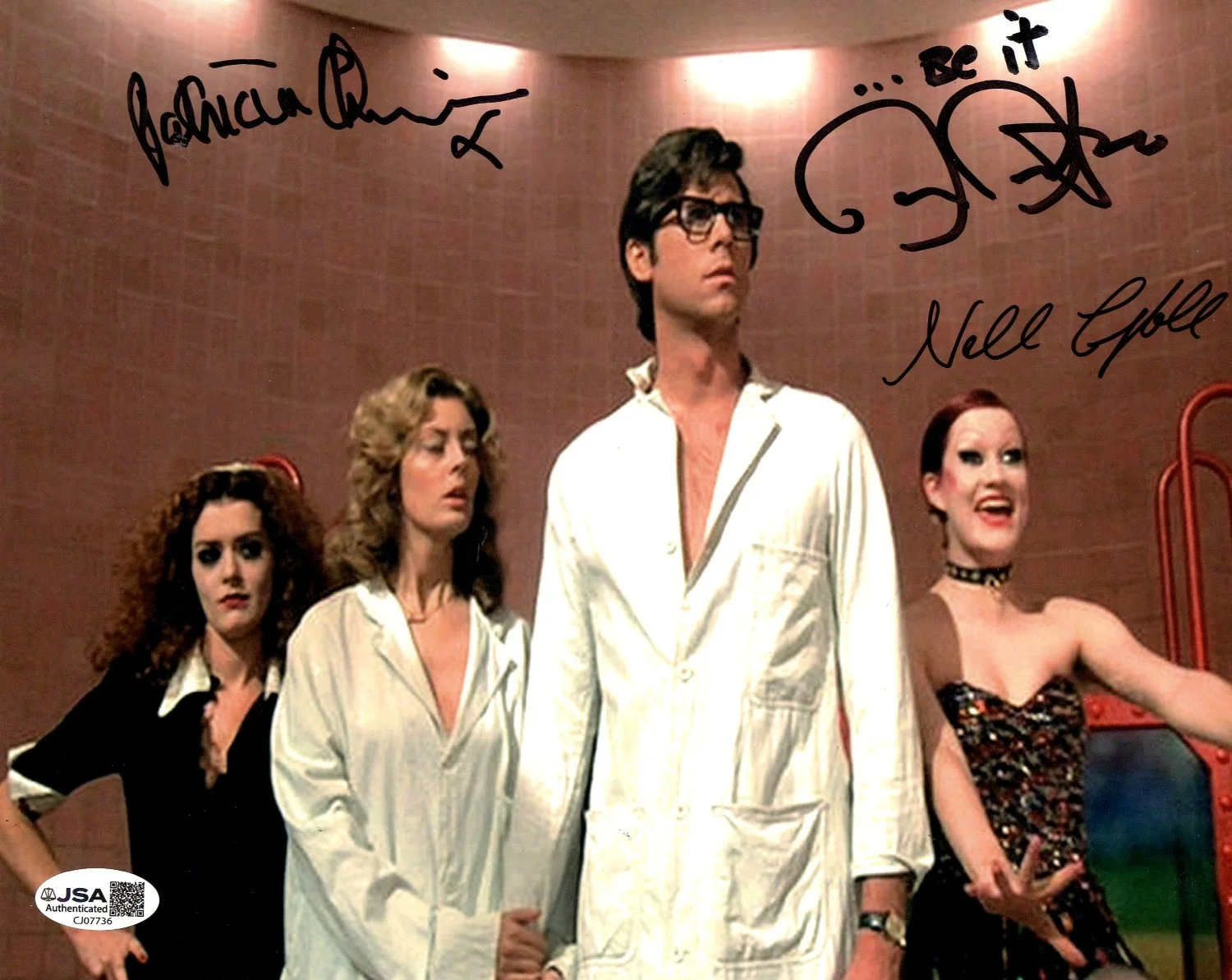 Patricia Quinn, Barry Bostwick, Nell Campbell — Rocky Horror Picture Show Autographed 8X10 Photo Bostwick Quinn +1 JSA CJ07736