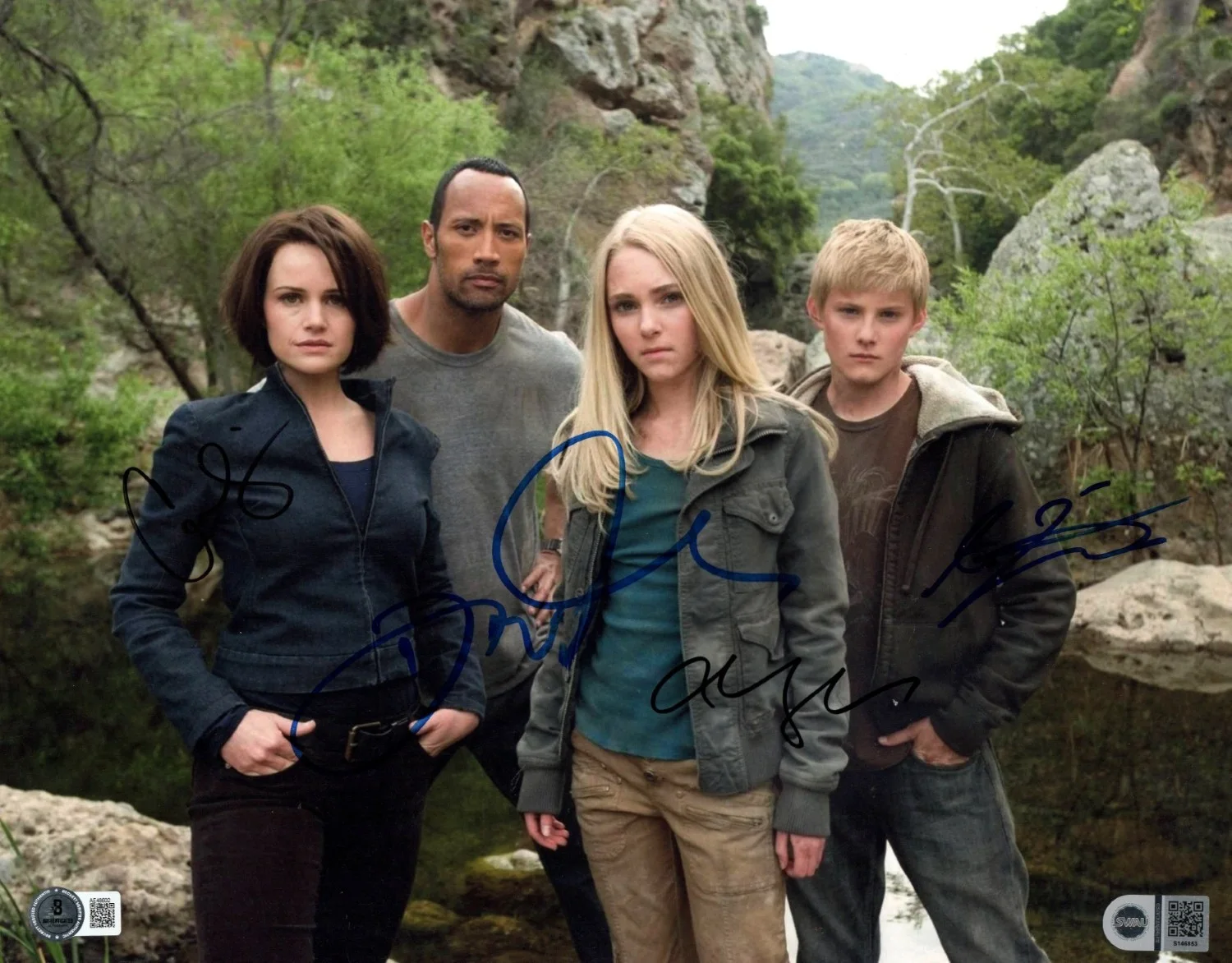 Dwayne Johnson, Carla Gugino, AnnaSophia Robb — Race to Witch Mountain Autographed 11X14 Photo Dwayne Rock Johnson Gugino +2 BAS