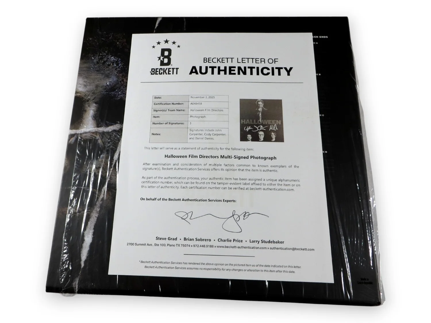 John Carpenter, Cody Carpenter, Daniel Davies — John Cody Carpenter Daniel Davies Autographed Album Insert Halloween BAS AE45458, image 3