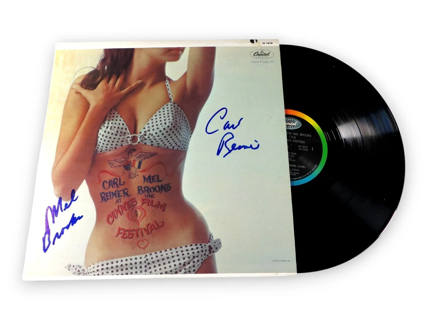 Mel Brooks, Carl Reiner — Mel Brooks Carl Reiner Signed Autographed Album Cover Cannes Film Festival BAS