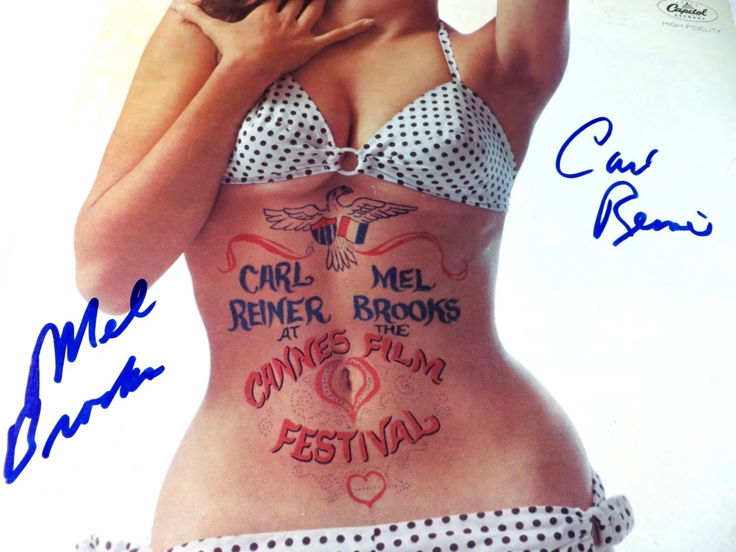 Mel Brooks, Carl Reiner — Mel Brooks Carl Reiner Signed Autographed Album Cover Cannes Film Festival BAS, изображение 2