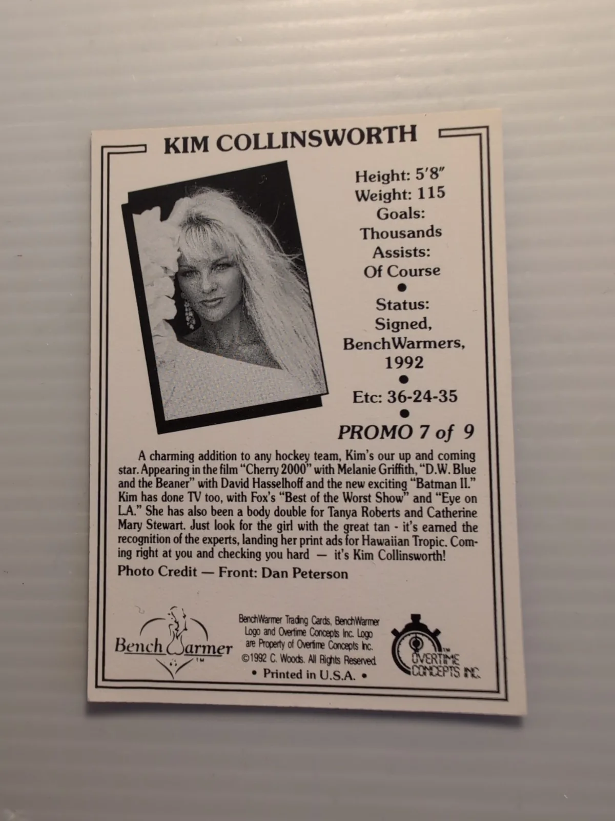 Kim Collinsworth — HAND SIGNED AUTOGRAPHED KIM COLLINSWORTH BENCHWARMER PROMO #7 Of 9 TRADING CARD, изображение 2