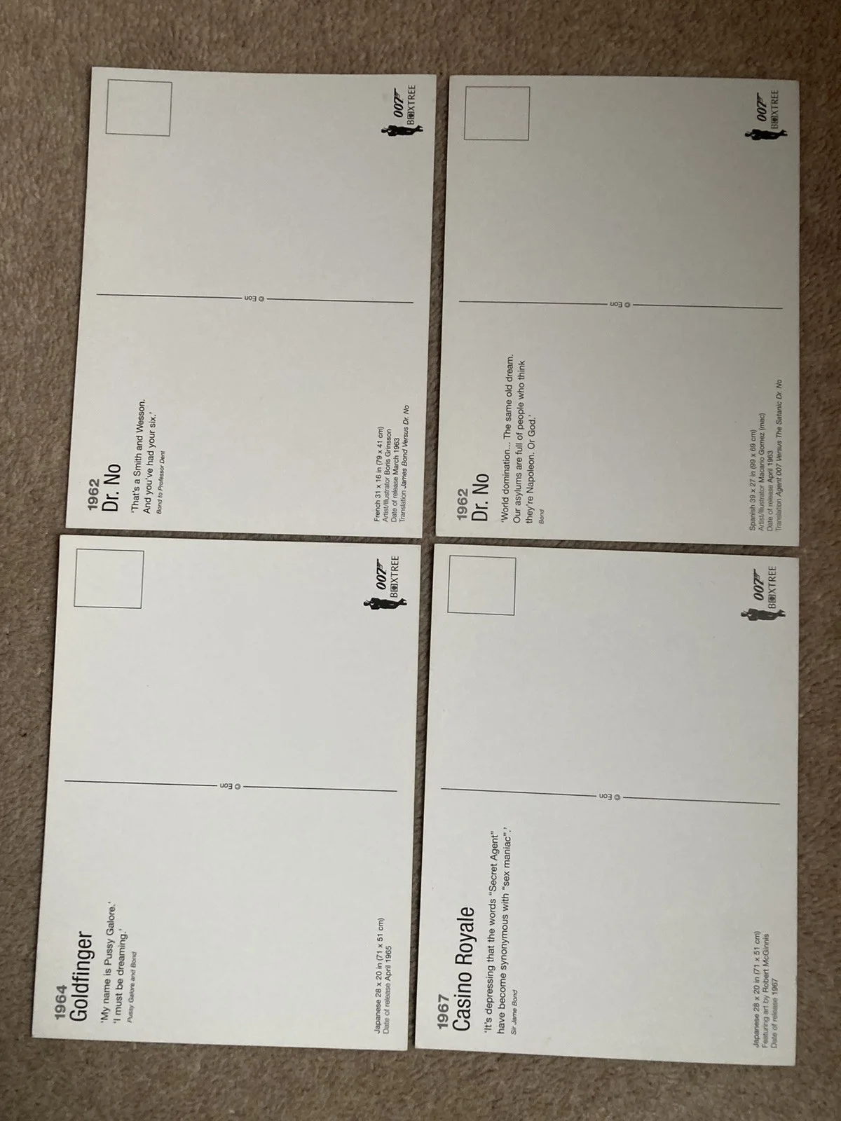 A set of 8 James Bond 007 old movie posters reproduced as quality postcards, image 2