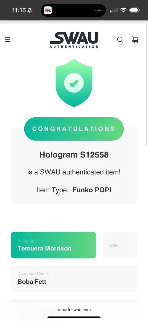 Temeura Morrison signed Star Wars Funko #462 "Boba Fett" - SWAU COA, изображение 5