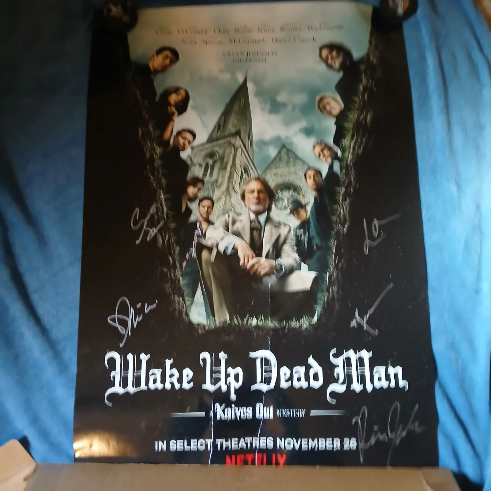 johnson. oconnor, washington, kunis, spaeny — WAKE UP DEAD MAN Cast Signed 27x40 Poster., image 2