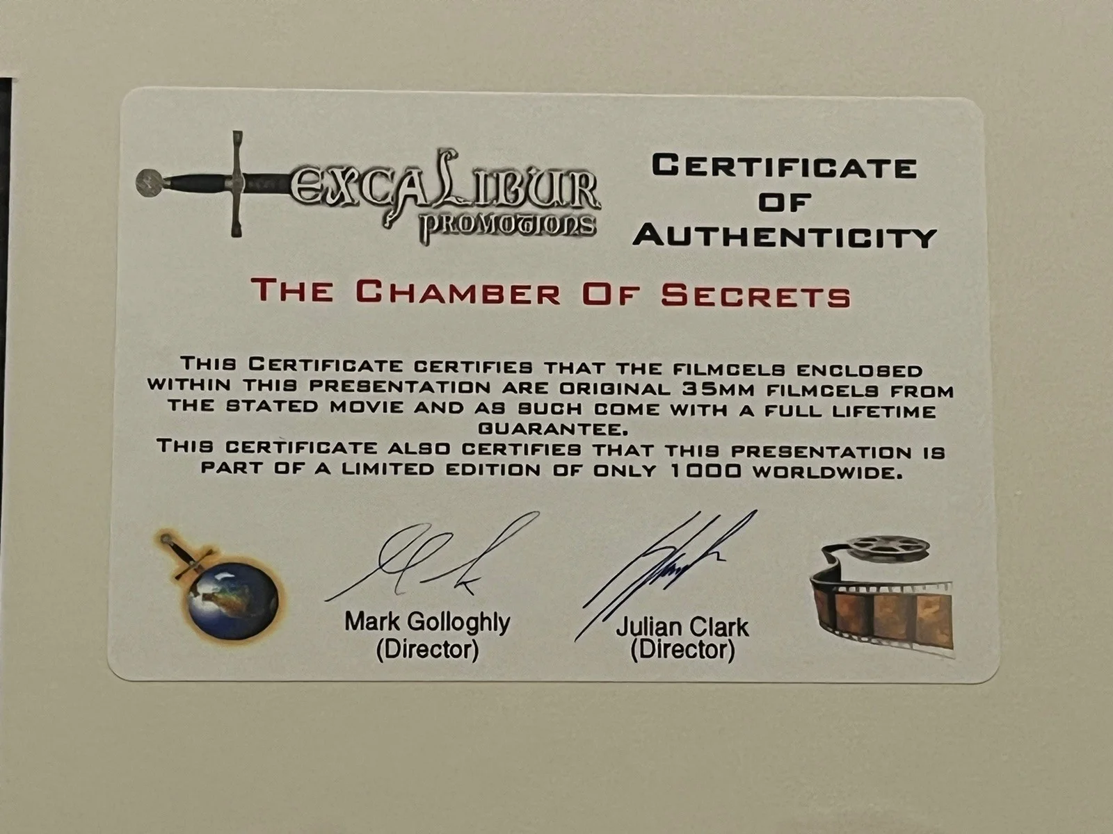 Harry Potter Chamber of Secrets Original 35mm Film Cell 485/1000 COA, изображение 5