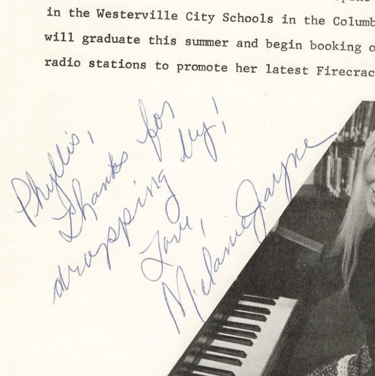 Melanie Jayne 1979 Autograph Flyer Photo Hand Sign Waking Up Together OH *P105c, image 3