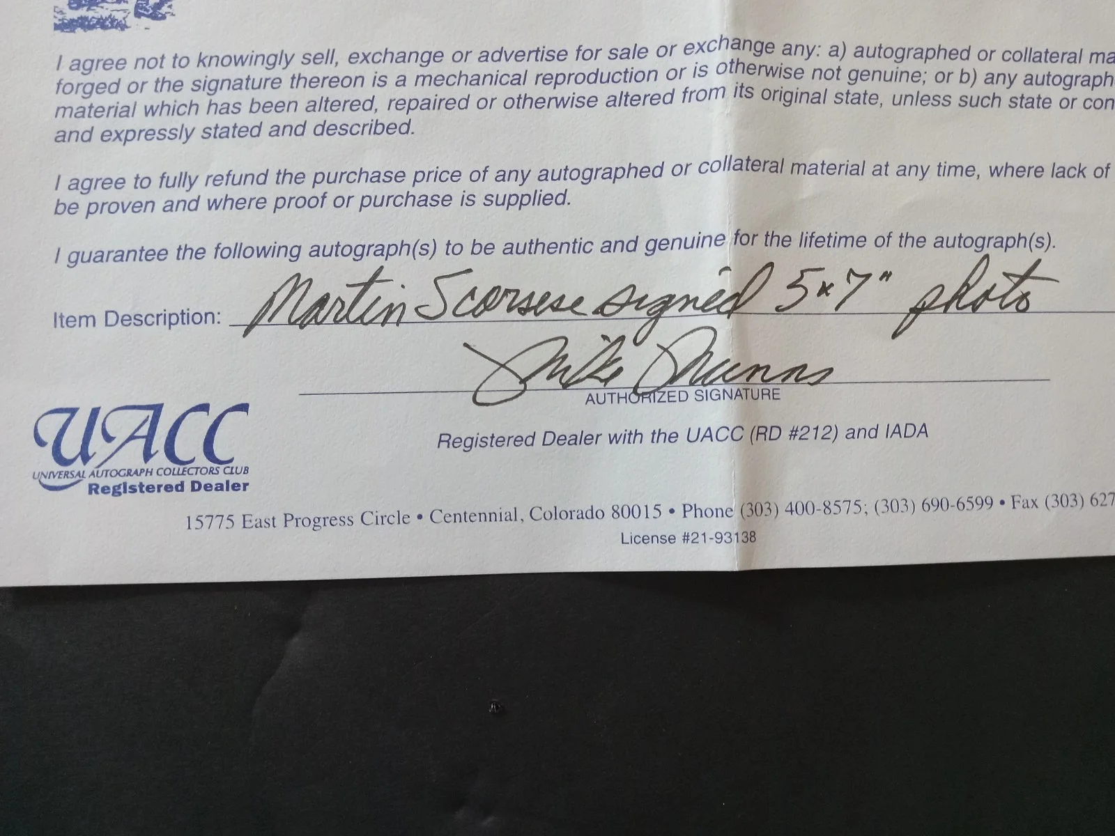 Martin Scorsese — Martin Scorsese Director/Actor HAND SINGED 5x7 Photo COA, изображение 3