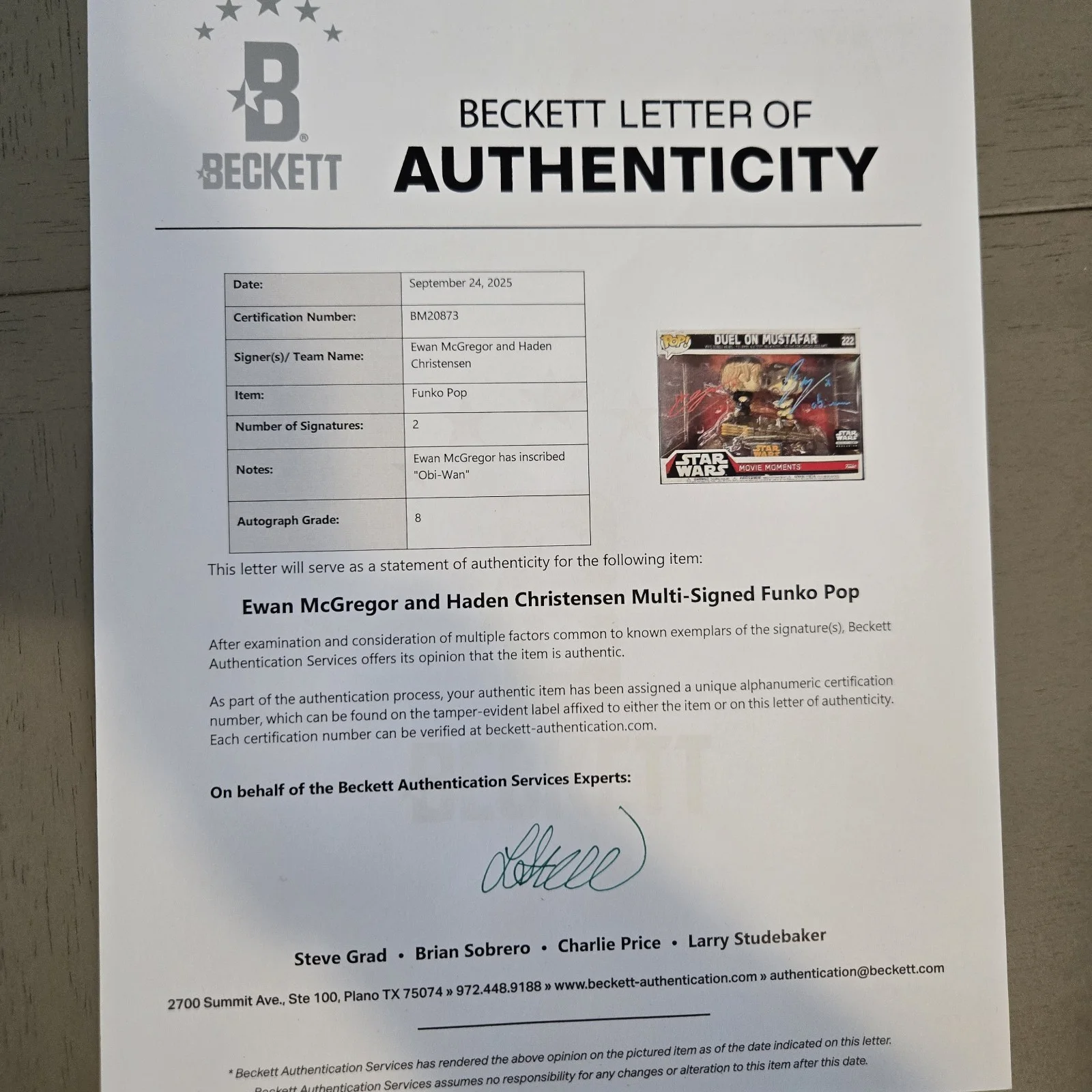 Ewan Mcgregor, Hayden Christensen — Ewan McGregor & Hayden Christensen Signed Duel of Mustafar Funko 222 Beckett COA, image 4