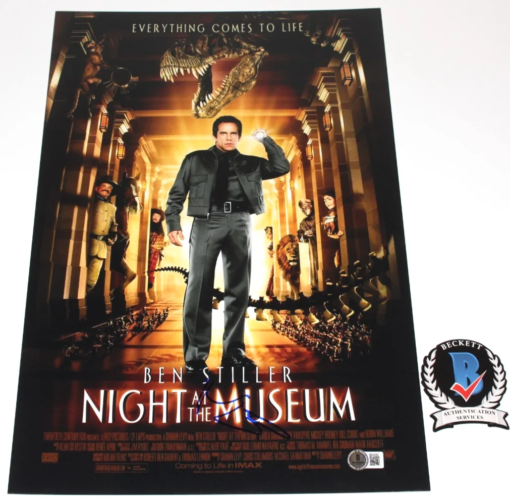 BEN STILLER SIGNED 'NIGHT AT THE MUSEUM' 12x18 MOVIE FILM POSTER 3 BECKETT COA, изображение 2