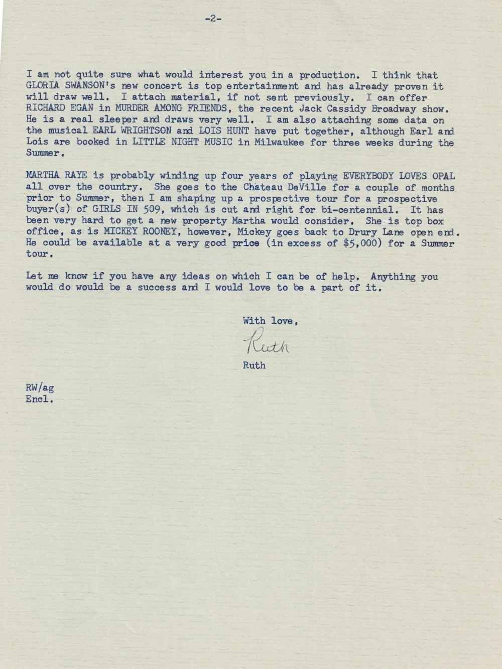 Ruth Webb — 1976 LETTER SIGNED by Hollywood Agent RUTH WEBB, mentions MICKEY ROONEY, etc., изображение 2