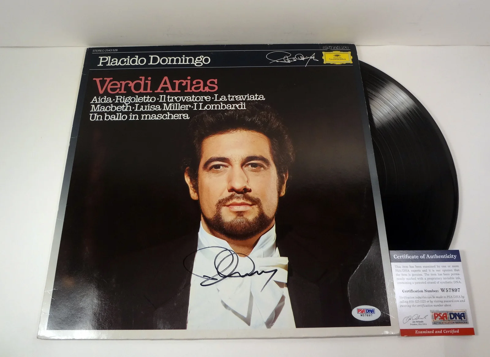 Placido Domingo — Placido Domingo Three Tenors ASSINADO Verdi Arias Álbum de Vinil PSA/DNA CERTIFICADO DE AUTENTICIDADE