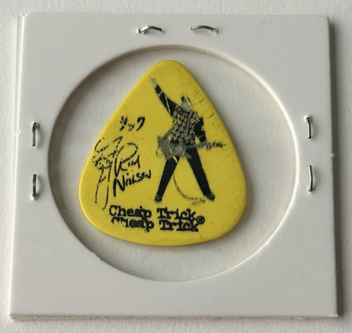 Cheap Trick - Rick Nielsen Tour Guitar Pick - We're All Alright - Yellow/Black, image 2
