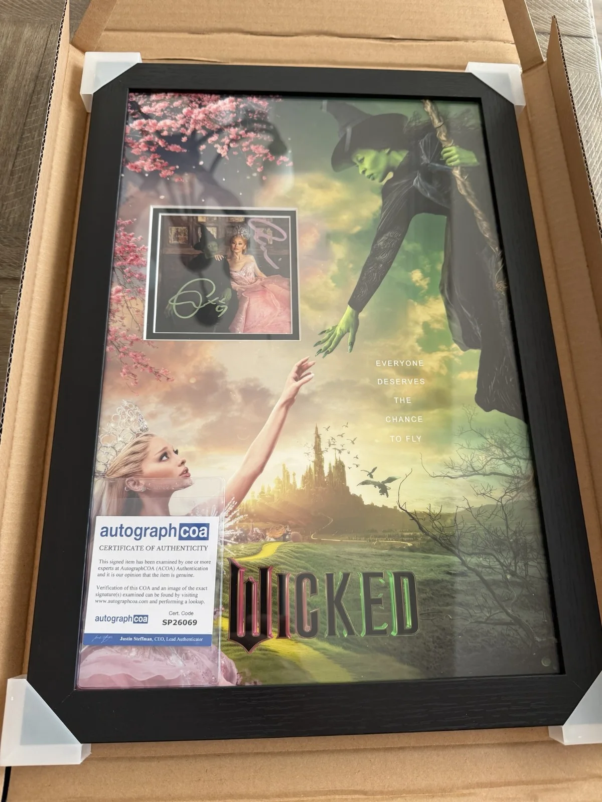 Ariana Grande, Cynthia Erivo — SIGNED Wicked Autographed Ariana Grande Cynthia Erivo 12x18 Custom Frame w/COA 3
