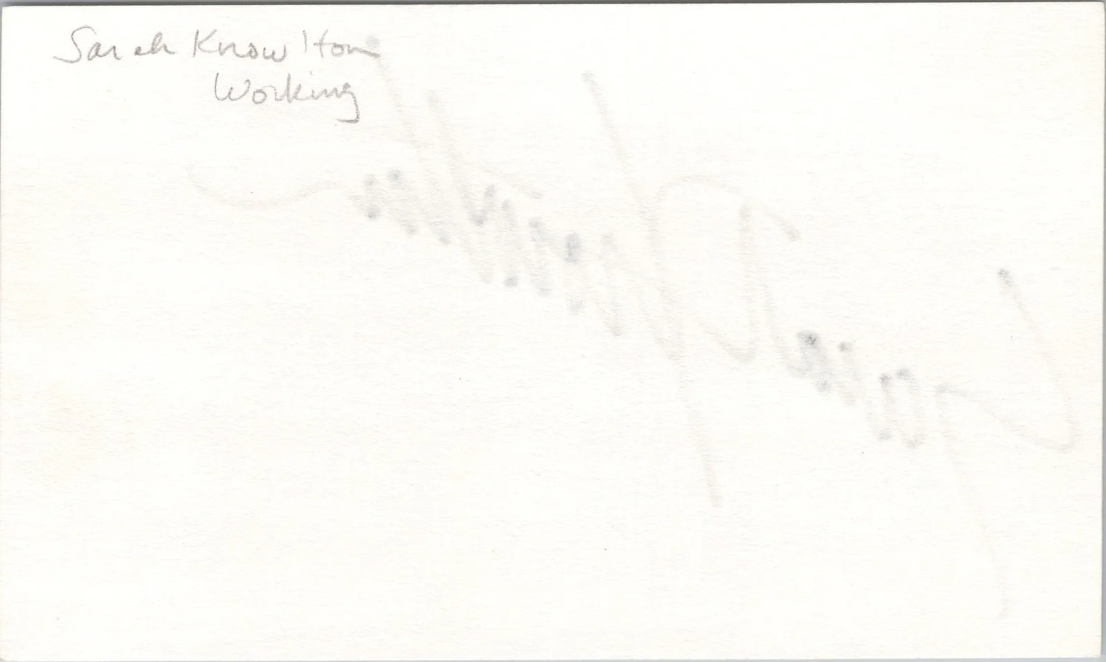 Sarah Knowlton — Sarah Knowlton Signed 3x5 Index Card Working Autographed, image 2