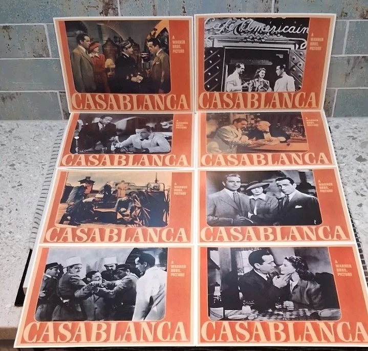 Casablanca (1942) Complete Set of 8 Film Display Cards Warner Bros Matte 28×22cm, изображение 3