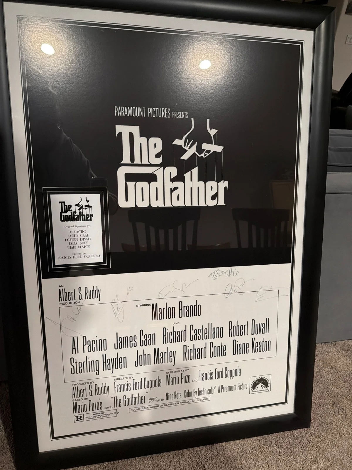 Al Pacino, Diane Keaton, Francis Ford Coppola, James Caan — The Godfather FF Coppola Al Pacino Multi-Signed Display Caan Duvall Keaton Shire