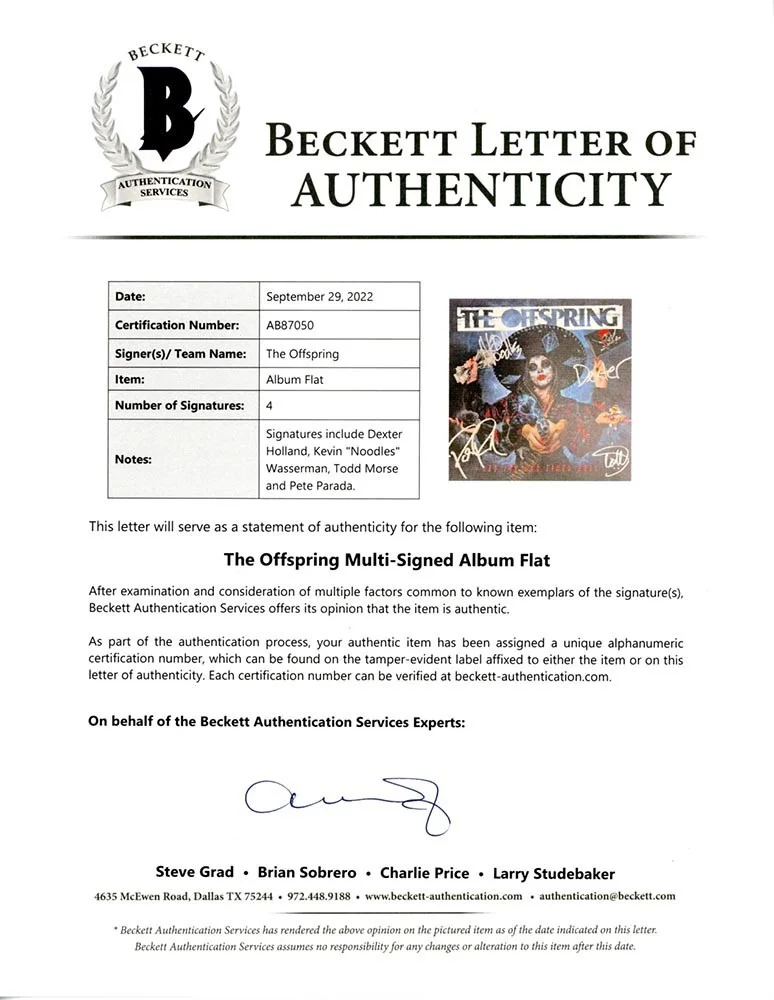 The Offspring Autographed Signed Album Litho Certified Authentic Beckett BAS COA, изображение 3