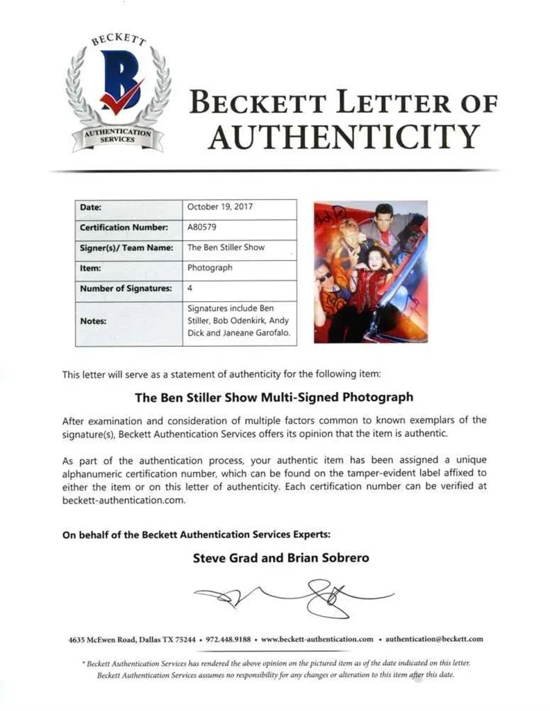 Show Cast Members — The Ben Stiller Show Cast Autographed Signed 8x10 Photo Beckett BAS COA, изображение 2