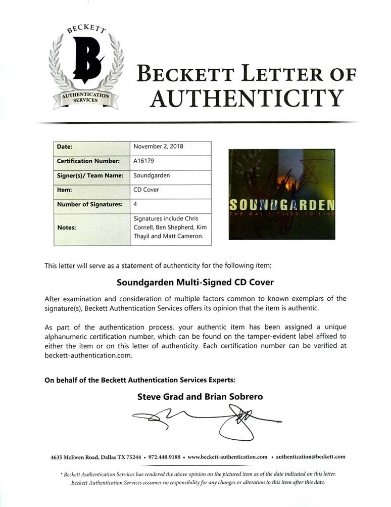 Soundgarden Cornell Thayil Cameron Shepherd Autographed Signed CD BAS COA, image 3