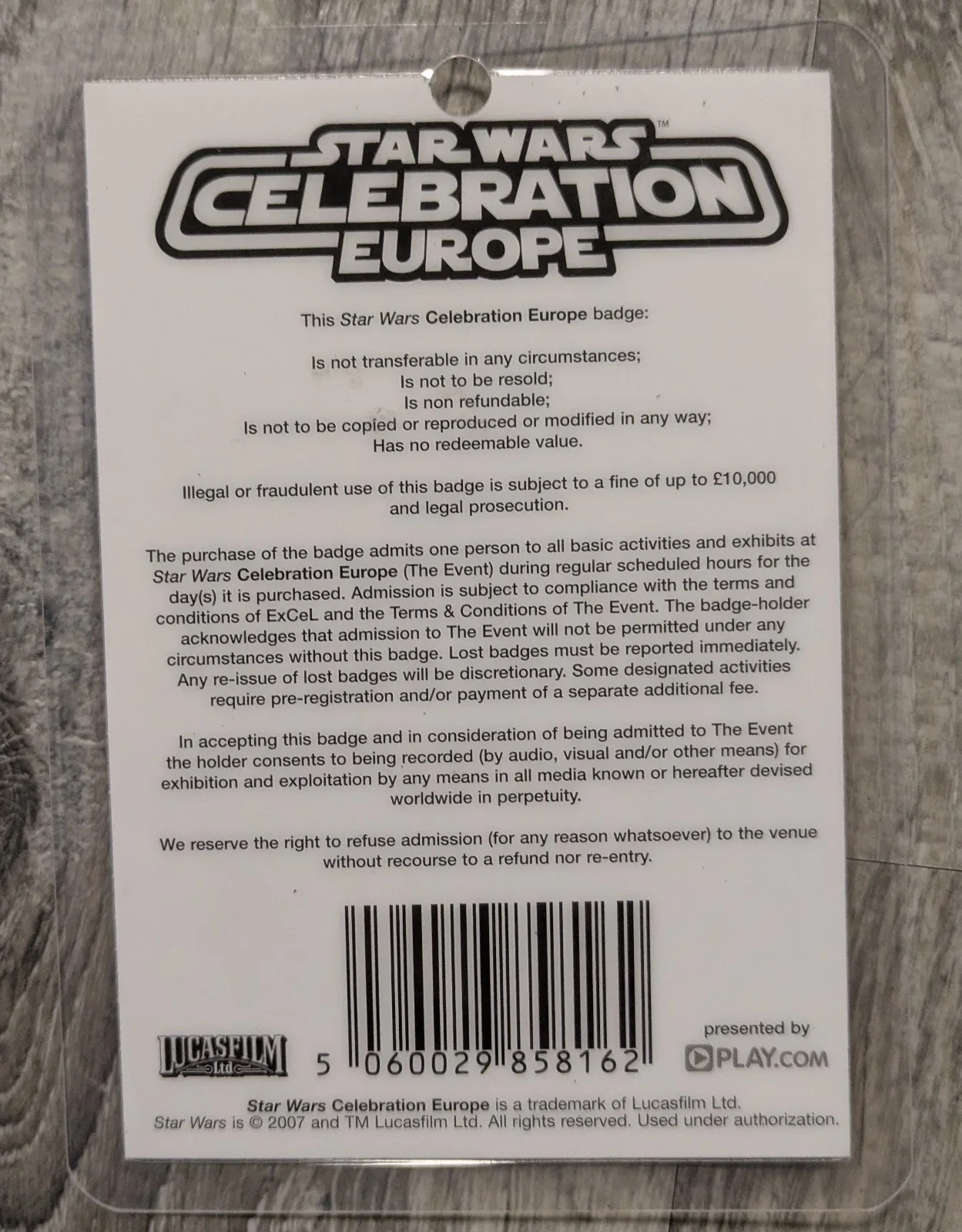 Star Wars Celebration Europe 2007 Badge Signed Peter Mayhew Chewbacca Autograph, изображение 2
