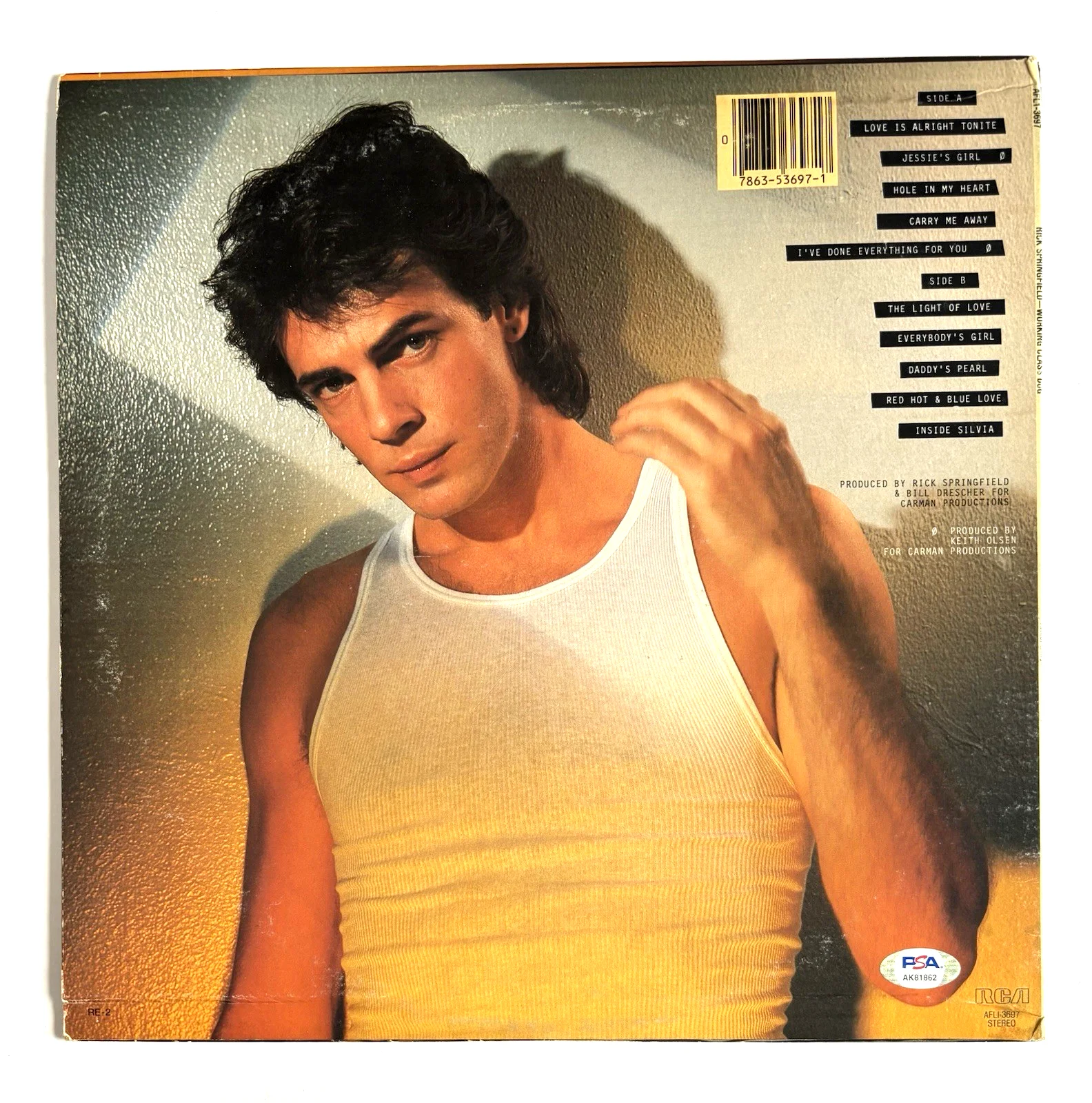 RICK SPRINGFIELD Signed WORKING CLASS DOG Vinyl RECORD Album PSA DNA COA Proof, image 4