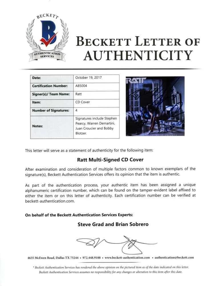RATT Pearcy Martini Blotzer Croucier Autographed Signed CD Beckett BAS COA, image 4