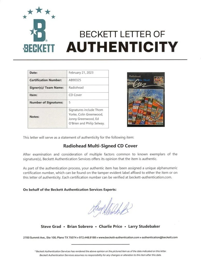 Radiohead Hail To The Thief Autographed Signed CD Certified Authentic BAS COA, image 5