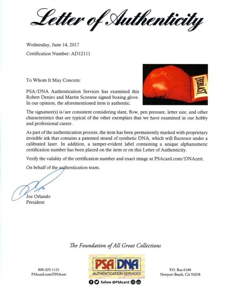 De Niro, Scorsese — Raging Bull De Niro and Scorsese Autographed Signed Boxing Glove PSA/DNA COA, изображение 2