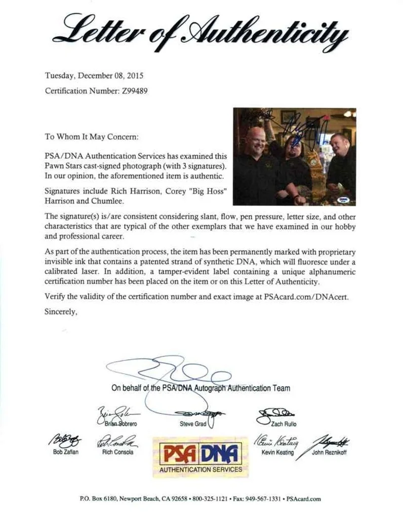 Rick Chumlee Corey — Pawn Stars Rick Chumlee Corey Autographed Signed 8x10 Photo PSA/DNA COA, image 2