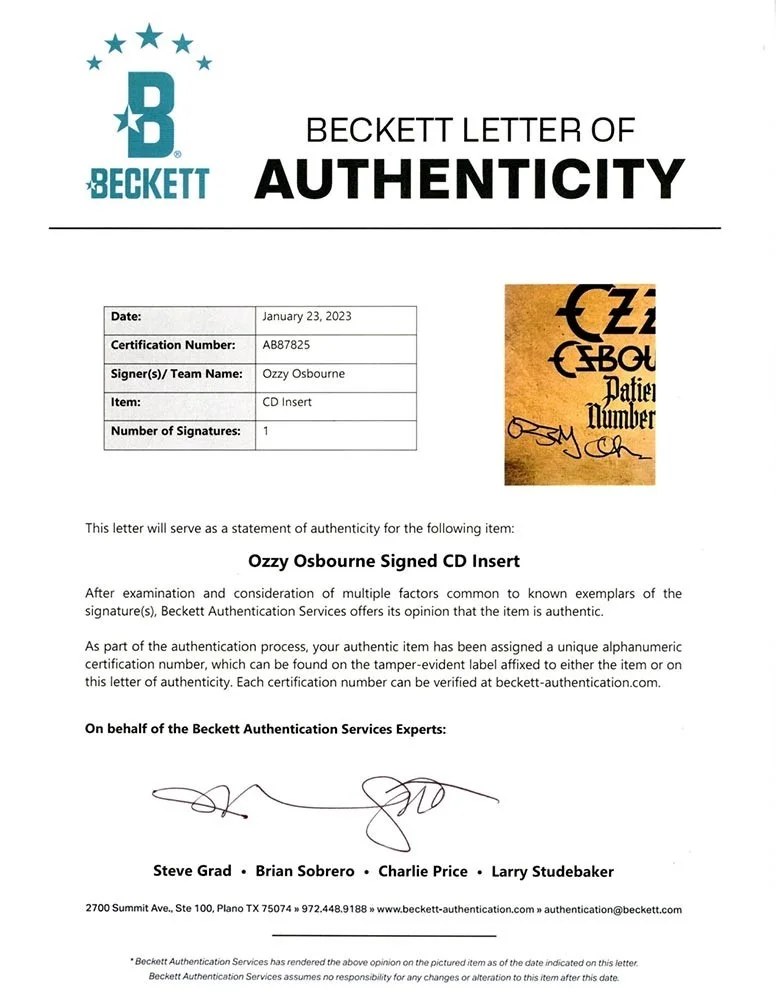 Ozzy Osbourne Patient Number 9 Autographed Signed CD Certified Authentic BAS COA, image 3