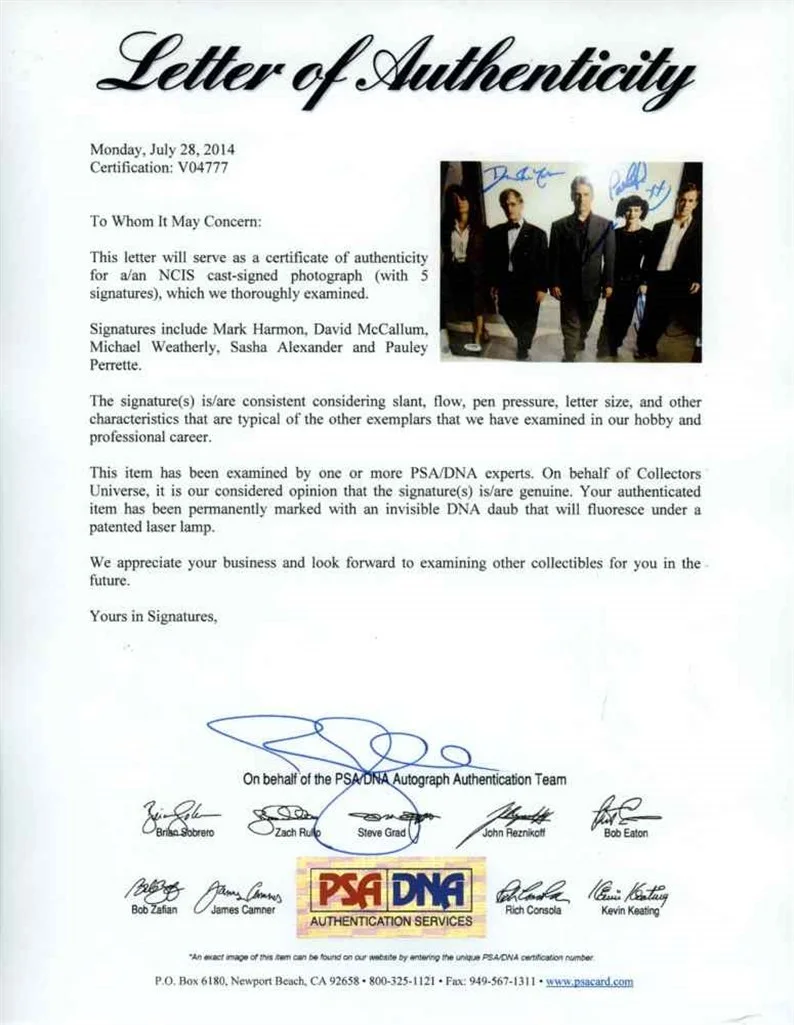 Show Cast Members — NCIS Harmon Perrette Weatherly McCallum Alexander Signed 11x14 Photo PSA/DNA, изображение 2