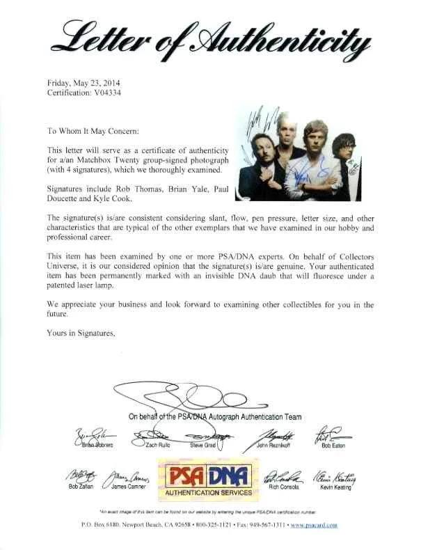 Matchbox 20 Autographed Signed 11x14 Photo Certified Authentic PSA/DNA COA, image 2