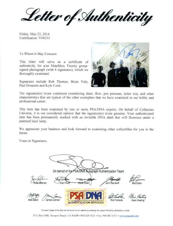 Matchbox 20 Autographed Signed 11x14 Photo Certified Authentic PSA/DNA COA, image 2