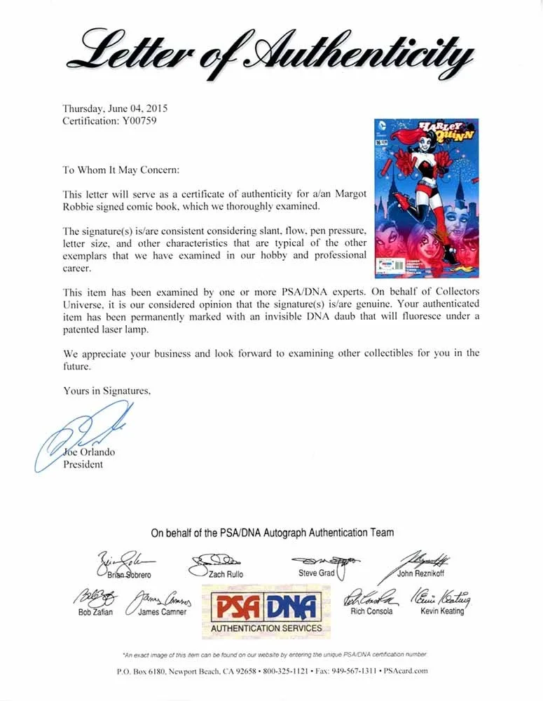 Margot Robbie — Margot Robbie Harley Quinn Barbie Autographed Signed DC Comic PSA/DNA COA, image 3