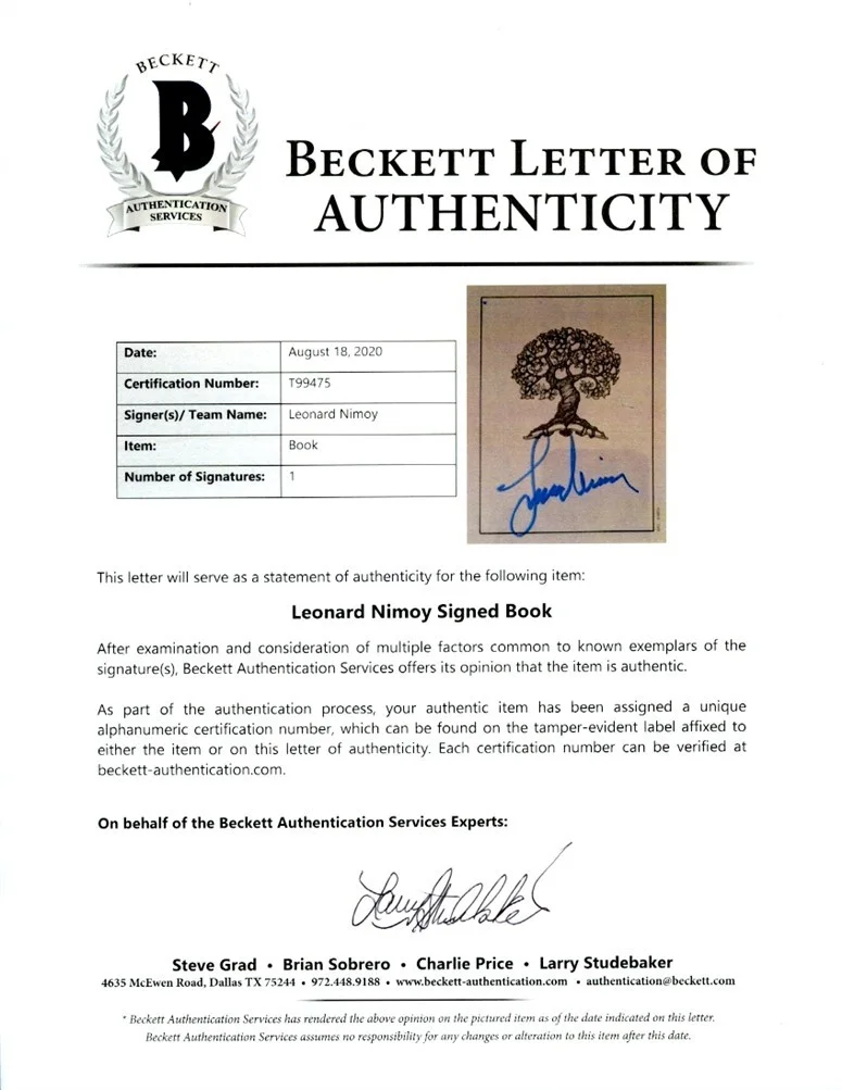 leonard nimoy — Leonard Nimoy Star Trek Photo and Autographed Signed Book Page Beckett BAS COA, image 4