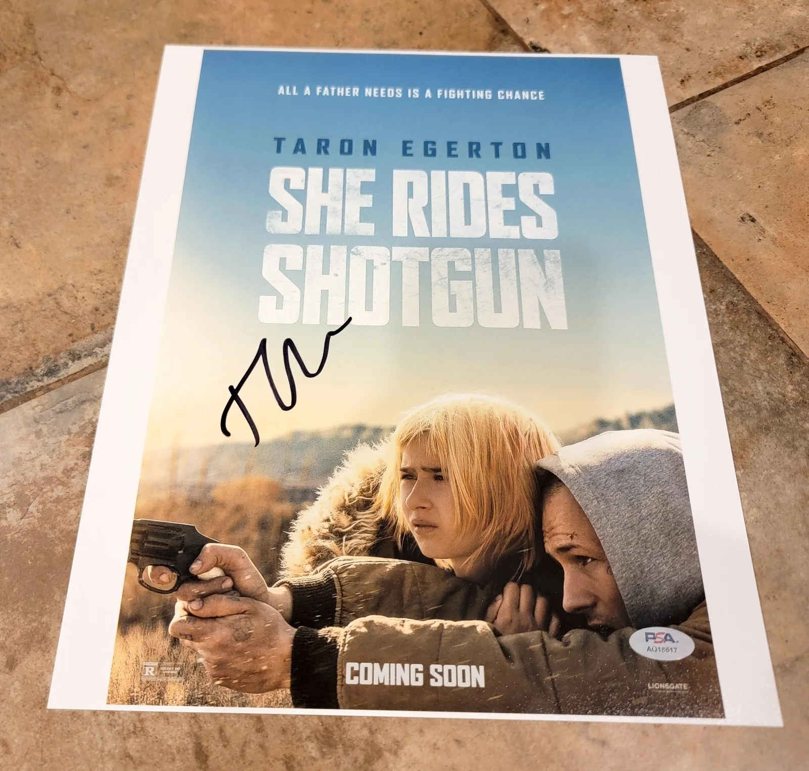 Taron Egerton — Taron Egerton signed 11x14 photo PSA DNA autograph She Rides Shotgun poster