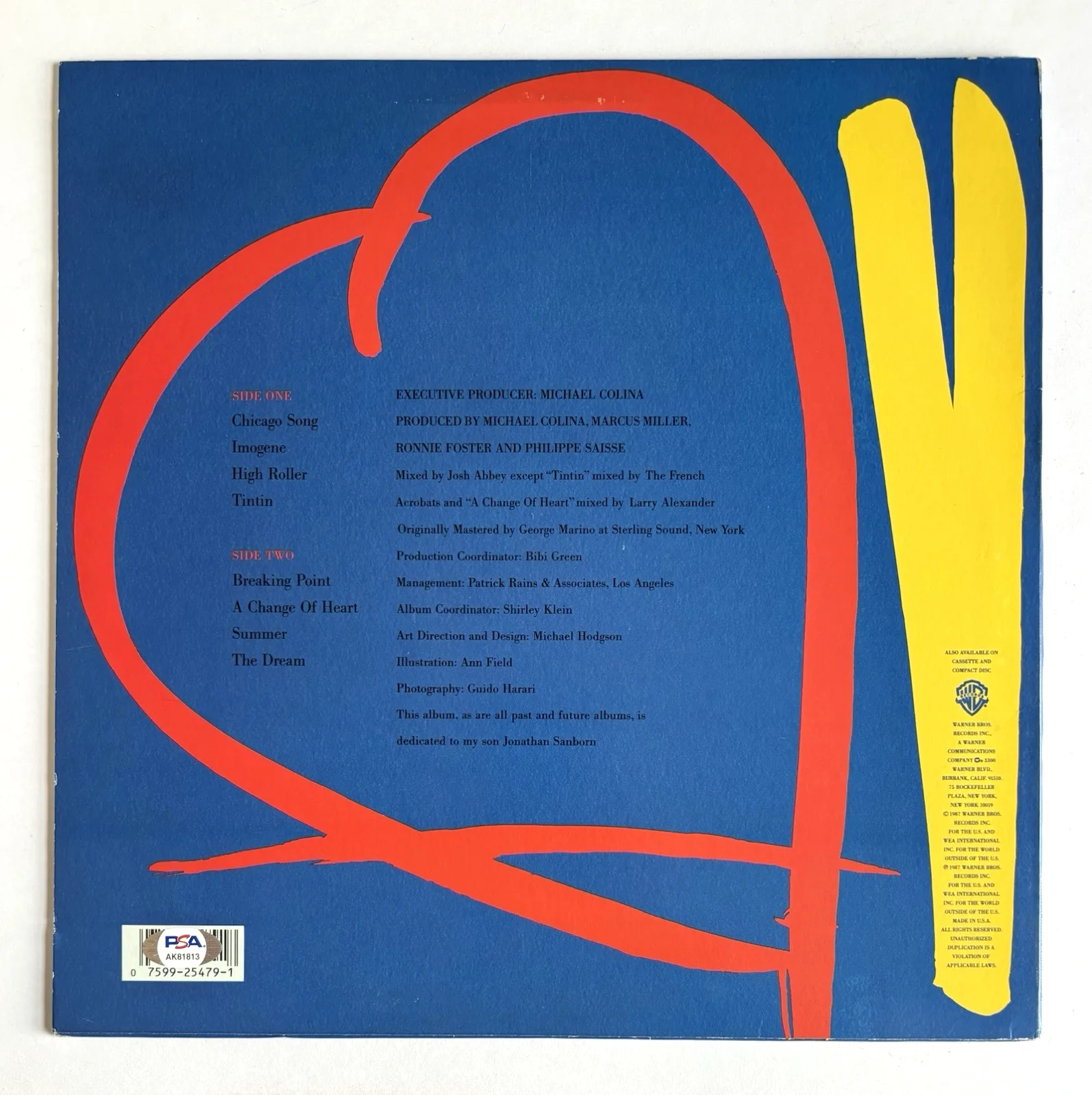 DAVID SANBORN Signed CHANGE OF HEART VINYL RECORD LP ALBUM PSA DNA COA Jazz, изображение 4