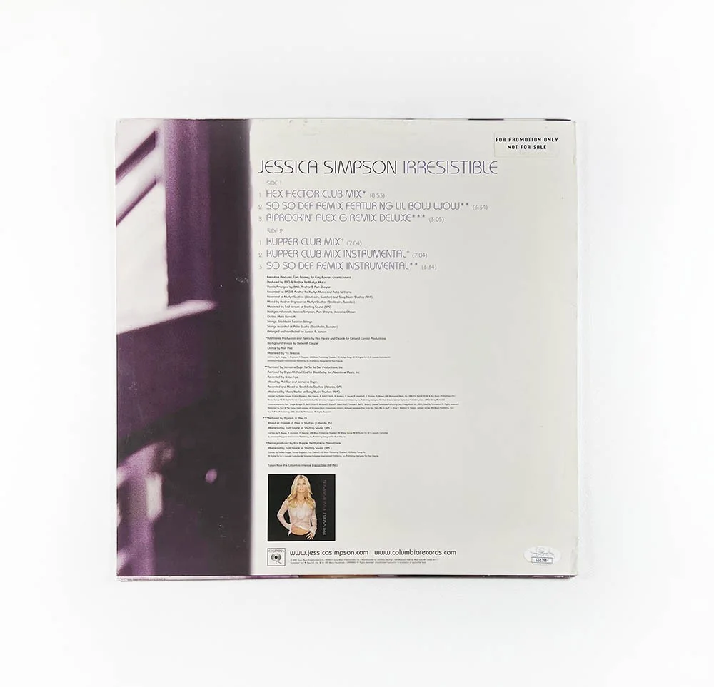 Jessica Simpson Irresistible Autographed Signed Album LP Record BAS JSA COA, изображение 2