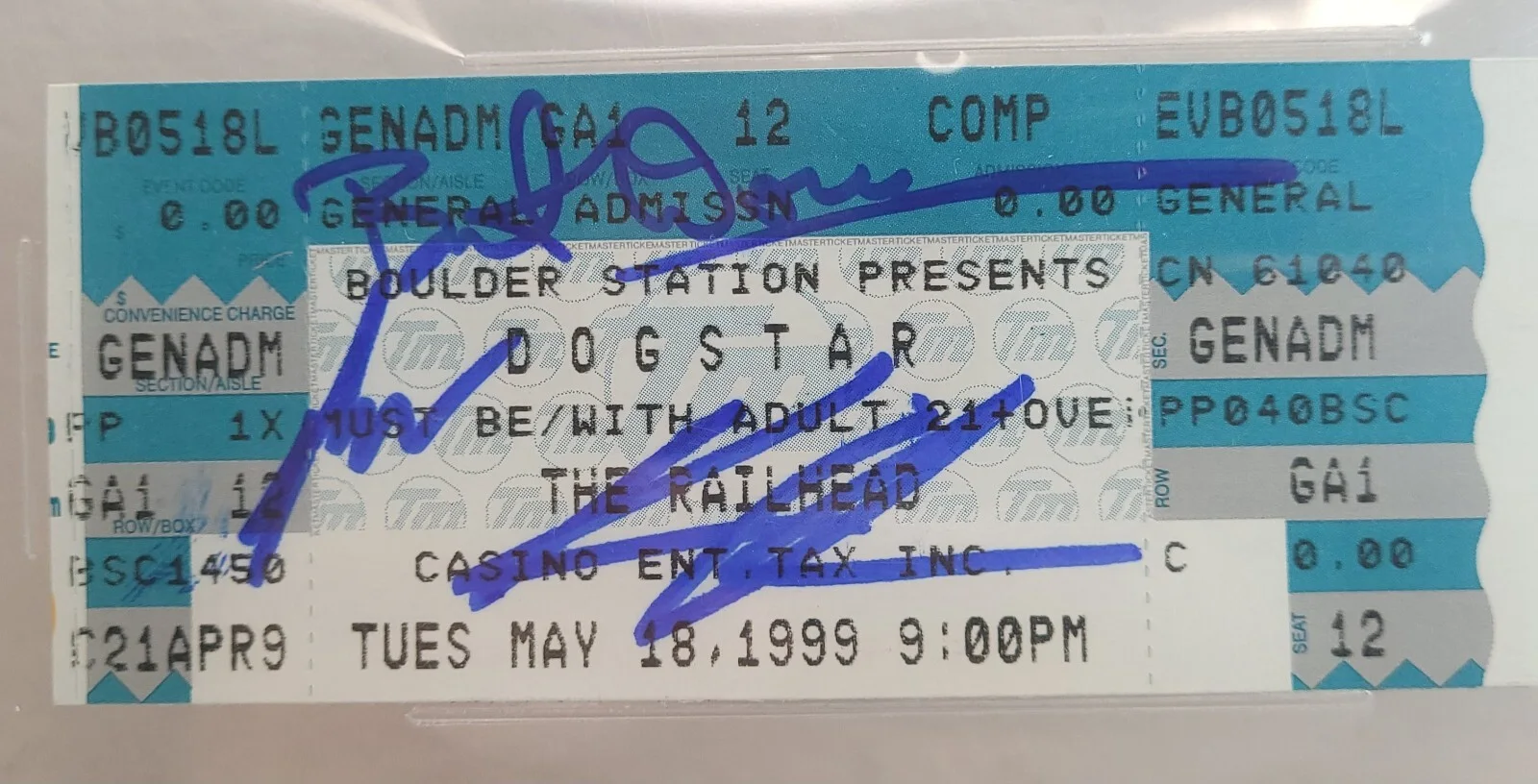 Keanu Reeves Signed Dogstar Show Ticket From 1999 - Same Year as The Matrix -BGS, изображение 3
